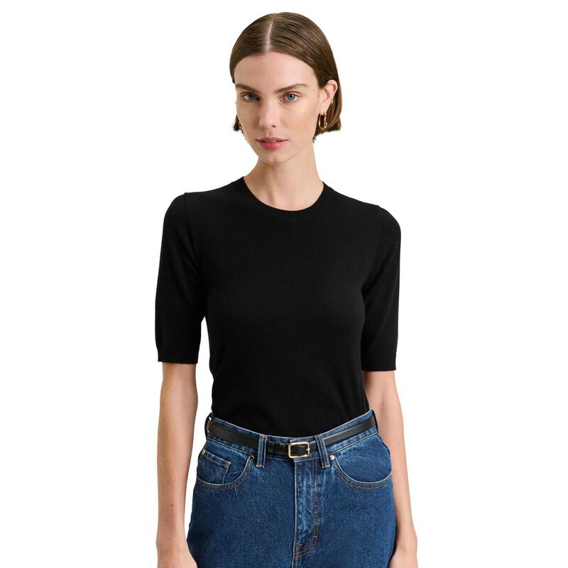 Veronika Maine Black Elbow Sleeve Round Neck Knit image number 0